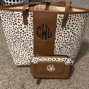 Brown and Cream Women's Tote Bag with Wallet